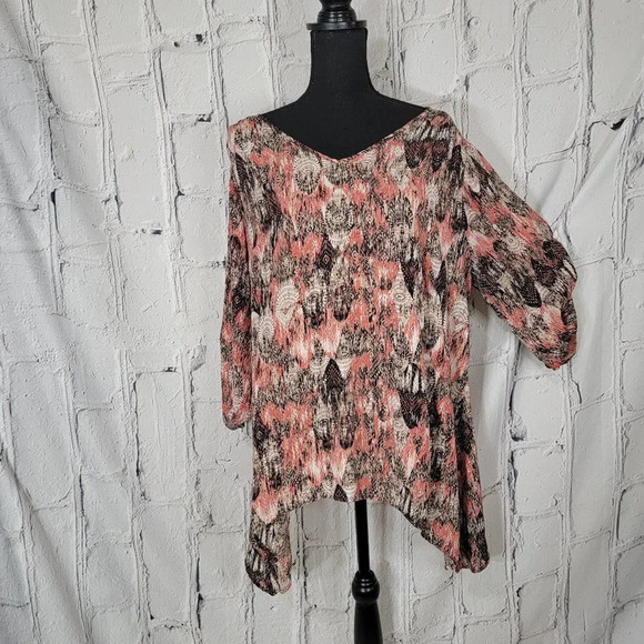 ZAC & Rachel 1X Plus Multicolor Printed Shirt Top Blouse Asymmetrical Hem‎ Boho - Picture 1 of 7